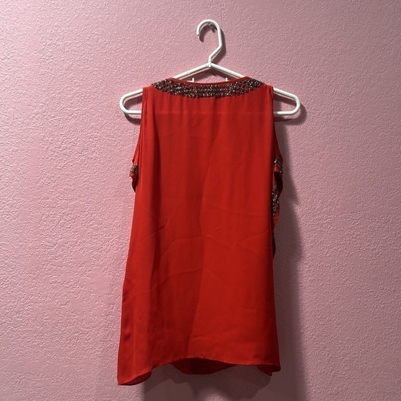 PARKER Red Beaded 100% Silk Blouse Size Small - Picture 3 of 6